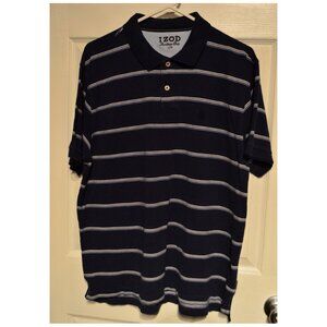 IZOD Heritage Polo Men's Short Sleeve Collared Shirt Navy Blue w/ Stripes Size L